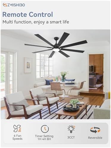 ZMISHIBO 72" Ceiling Fans with Lights for Patio, Living Room, Remote