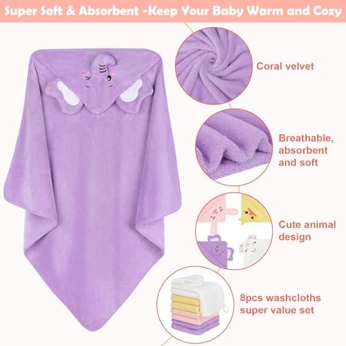 12 PCS Baby Bath Towels Set, Baby Towels for Newborn Bath Essentials Gifts