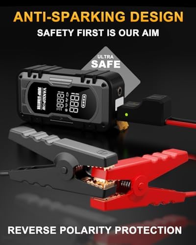 8000A Portable Car Battery Jump Starter with Air Compressor, 150PSI (9.0 L Gas/8.0L Diesel), 12V Jump Box Car Battery with 600 Lm LED Light, with Large LED Display, Power Bank