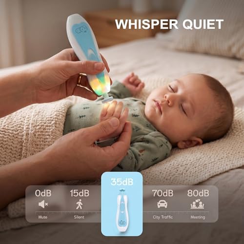 Royal Angels Upgraded 21 in 1 Baby Nail Trimmer with Labeled Case, 13 Extra Replacement Pads, Safe Electric Baby Nail File Kit for Newborns & Toddlers, Whisper Quiet Nail Clipper with LED Light (Blue)