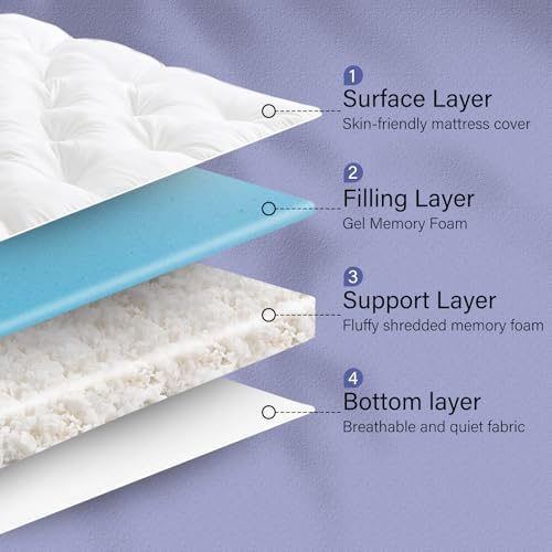 WhatsBedding 4 Inch Memory Foam Mattress Topper Queen for Back Pain Relief, Filled with Breathable Gel Memory Foam