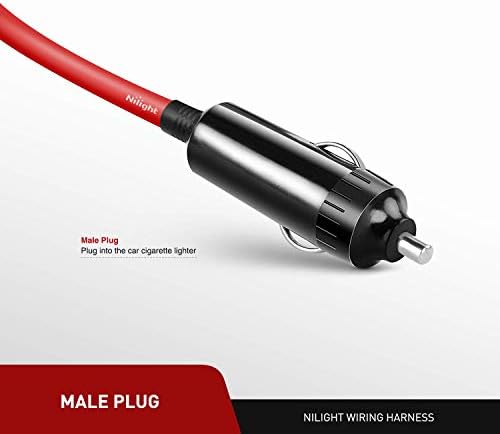 Nilight 10003W 14 Ft Male-to-Female Extension Cord Cable Heavy Duty 12V/24V Car Charger with Cigarette Lighter Socket,2 Years Warranty, red