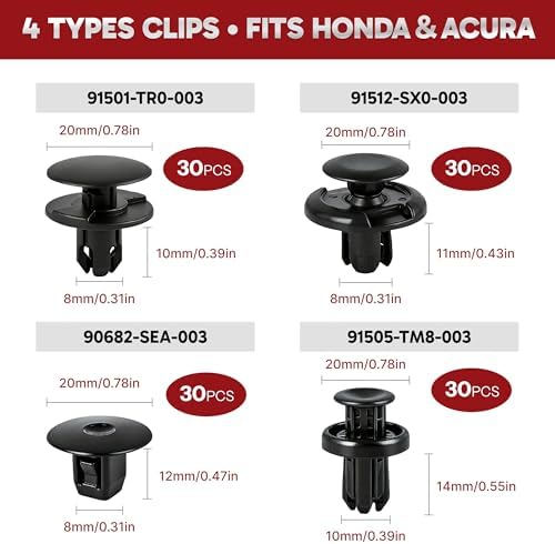 121PCS Bumper, Fender Liner & Splash Shield Retainer Clips Compatible with Honda CR-V 2012-2026, Civic 2006-2020, Accord 2008-2025, Odyssey 2005-2026, Pilot 2016-2025, Acura and More, + Tool