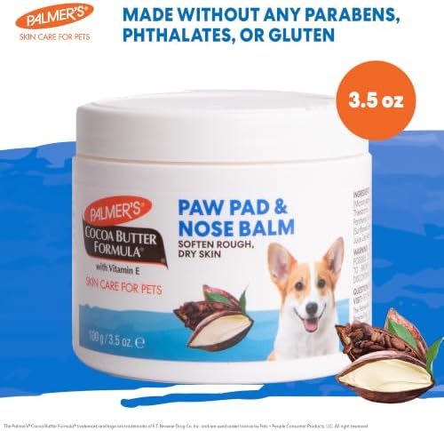 Palmers for Pets Cocoa Butter Paw Pad and Nose Balm for Dogs, 3.5 Oz | Fragrance-free, plant-based balm with Vitamin E soothes dry, cracked paws and noses between walks