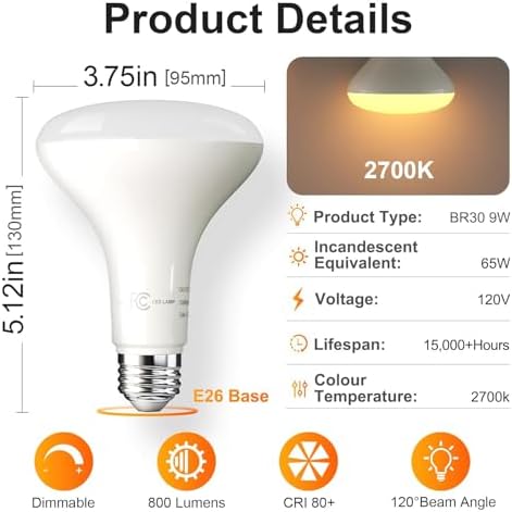TJOY 12 Pack BR30 Flood Light Bulb Indoor, Soft White Recessed Light Bulbs