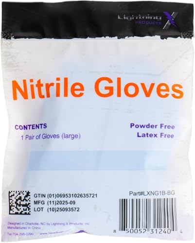 Lightning X Nitrile Exam Glove Pairs | Individually Packed | 50 Gloves | 25 Pairs | Resealable Zip Bag - Large (Fits Most)