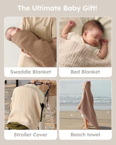 Yoofoss Hooded Baby Bath Towels 2 Pack 100% Muslin Organic Cotton with Hood