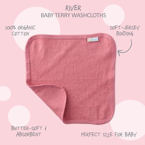 Butterblu River 10-Pack Baby Terry Washcloths 100% Organic Cotton Absorbent for Baby and Toddler Boys & Girls, Sunny Pink Rainbow, One Size