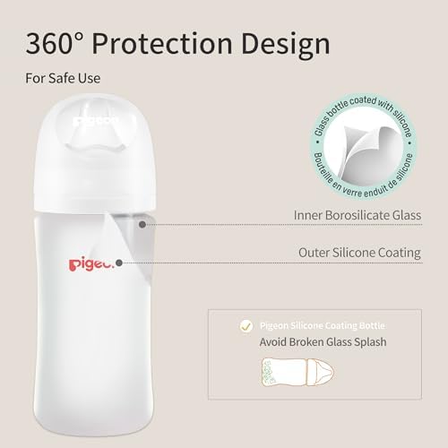 Pigeon Silicone Coating Baby Bottles, Wide Neck, 5 oz, Pack of 2