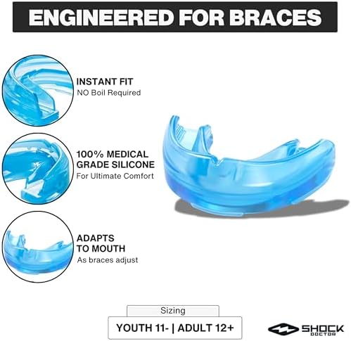 Shock Doctor Mouth Guard for Braces, Blue, Youth