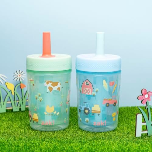 Zak Designs Barnyard Harvest Capri 9oz Leak-Proof Toddler Cups, 2-Pack