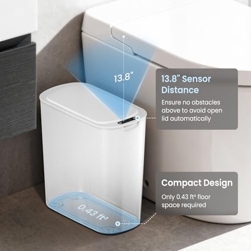 Cesun Automatic Small Bathroom Trash Can with Lid, 2.6 Gallon, White