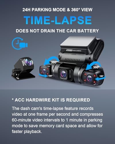 PRUVEEO 360° 4 Channel Dash Cam Front and Rear Inside Left Right, Dash Camera for Cars, Built-in GPS WiFi Night Vision, 24/7 Recording Parking Mode Monitor, 128G Card Included