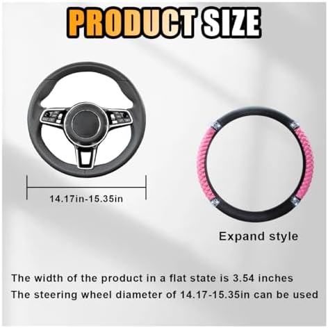 JOYCOURT 15 Inch Bling Soft Leather Car Steering Wheel Cover, Pink