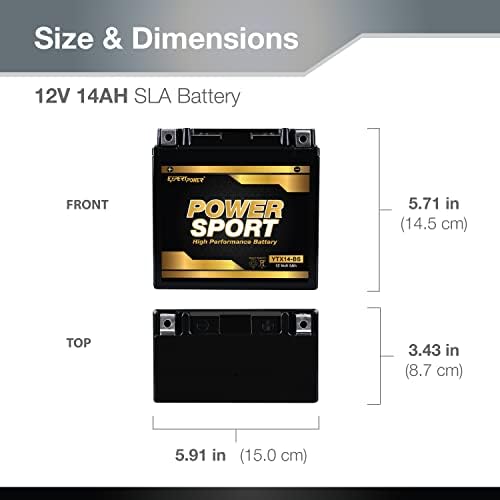 ExpertPower YTX14-BS ATV Battery - 220 CCA AGM Motorcycle Battery 12V 14Ah 10Hr ETX14-BS, UTV, Scooter, Snowmobile, 4 Wheeler Powersports Batteries, Fourtrax 300, Rancher 420, Pioneer 500-700-1000