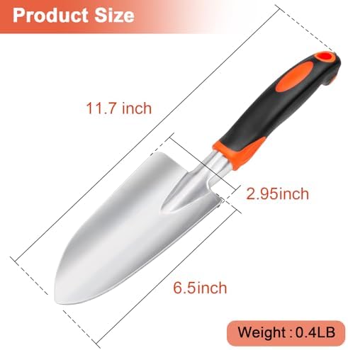 Garden Shovel Garden Hand Trowel, Heavy Duty Hand Shovel with Ergonomic Handle, Small Gardening Tools for Digging, Rust Resistant Gardening Spade Trowel Tools, Orange