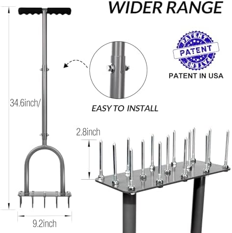 Walensee Manual Lawn Aerator Tool with 15 Iron Spikes, Garden Spike Aerator