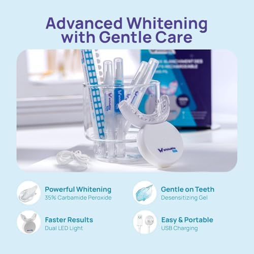 Whitebite Pro Teeth Whitening Kit for Sensitive Teeth – 32X LED Light + 35% Carbamide Peroxide Gel + Remineralizing Gel | Dental-Grade Whitening at Home