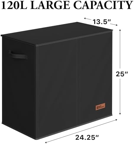 Simple Houseware Double Laundry Hamper with Lid & Removable Bags, Black