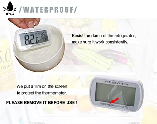 AEVETE 2 Pack Waterproof Digital Refrigerator Freezer Thermometer Large LCD