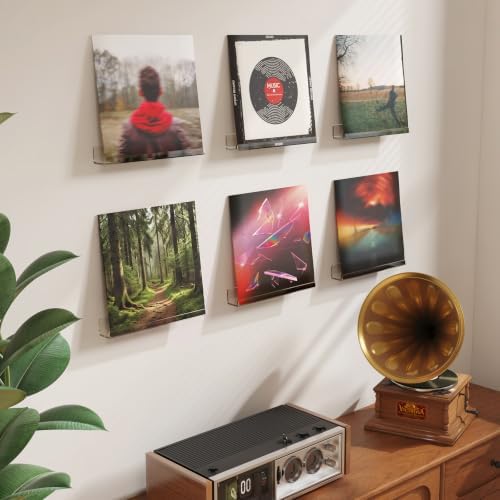 Lifewit Narrow Acrylic Floating Shelves for Vinyl Record 12", Clear 6 Pack