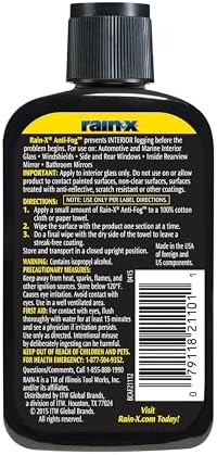 Rain-X AF21106D Glass & Mirrors Anti-Fog Treatment, Prevents Fogging & Steaming on Windshield and Visors, Improves Visibility, Great for Auto & Home