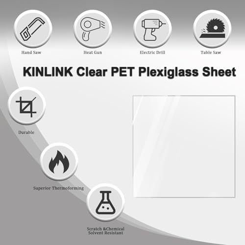KINLINK 24x36 Plexiglass Sheets 1/8 inch Thick, 3mm Clear PET Plastic Sheet for DIY Project, Craft, Table top, Picture Frame, Acrylic Sign and Wedding Invitation 2 Pack