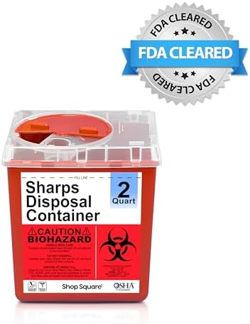 Sharps Container, Sharps Containers for Home Use, Needle Disposal Containers, Sharps Disposal Container, Biohazard Containers, Small Sharps Container - 2 Quart