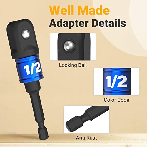 Impact Socket Adapter Set for Drill Tools for Men Gadgets 1/4" 3/8" 1/2"