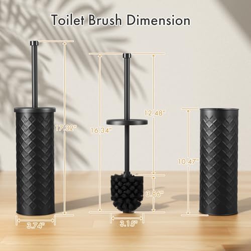 Toilet Bowl Brush and Holder Set 2 Pack with 4 Extra Brush Heads (Black)