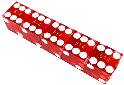 Yuanhe Set of 5 Grade AAA Precision 19mm Serialized Casino dice with Razor Edges and Corners - red …