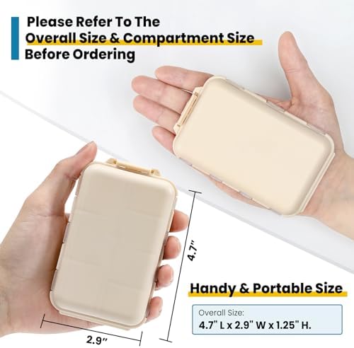 LANDNEOO 14 Grids Pill Organizer Box with Labels, Travel Medication Holder Dispenser Case Kit, Pocket Daily Pharmacy Container for Fish Oil Vitamin Supplement Storage, Khaki Pink Grey, 3 Pack