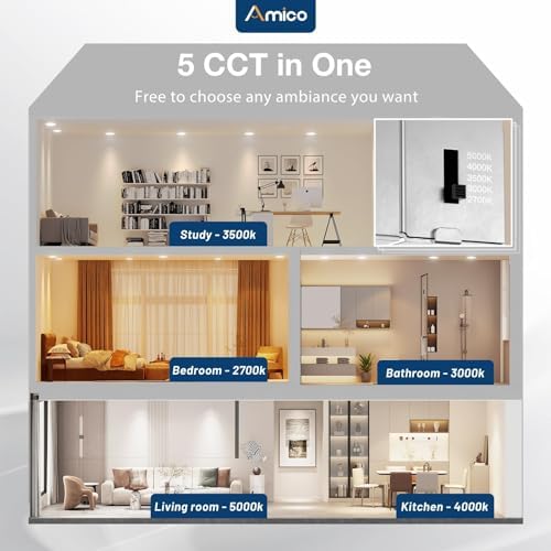 Amico 4 Pack 6 Inch 5CCT Ultra-Thin LED Recessed Ceiling Light