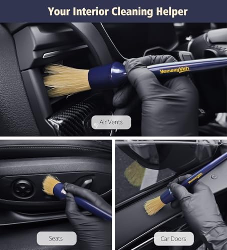 YeewayVeh 3PCS Car Detailing Brush Set, Boars Hair Bristles Brushes, Indigo