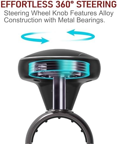 Tool Free Steering Wheel Knob Spinner with Metal Ball Bearing, Quick Install Suicide Knob for Steering Wheel, Steering Wheel Spinner Fits 3.45–4.9" Car, SUV, Semi Truck, Tractor, Boat (Black, 1 Pack)