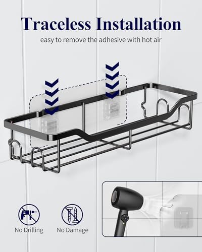 Kitsure Shower Caddy, Adhesive Shower Organizer, Large, Black