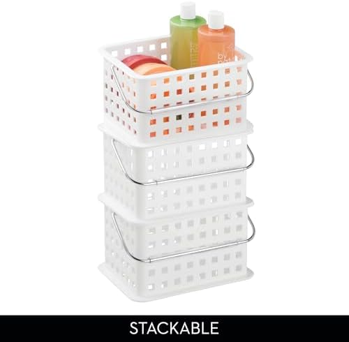 iDesign Portable Shower Caddy Basket with Handle, White