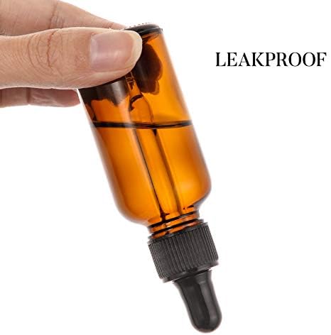 4 Pack, 1 oz Thick Dark Amber Glass Dropper Bottles with 1 Funnels & 4 Labels - 30ml Tincture Bottles with Eye Dropper - Leakproof Essential Oils Bottle - Storage and Travel for Beauty or Health