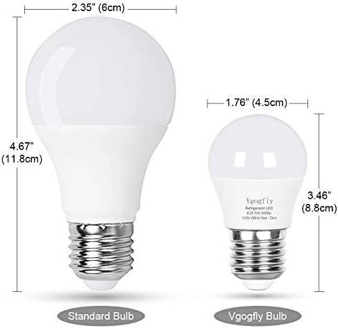 Vgogfly Refrigerator Light Bulb, A15, 40W Equivalent, 5W, 5000K, 120V