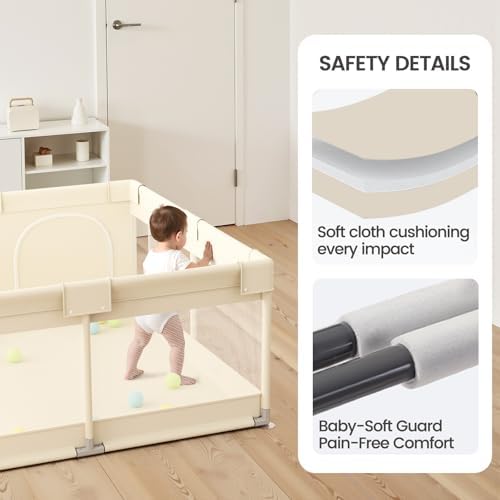 Uanlauo Beige Small Baby Playpen - 47x47in Playpen for Babies and Toddlers