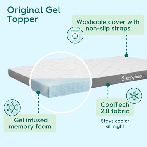 Sleepyhead Twin XL Mattress Topper 2 Inch for College Dorm, Cooling Gel Memory Foam, Pressure Relief, Removable Washable Cover, CertiPUR-US Certified (XL Twin 2")