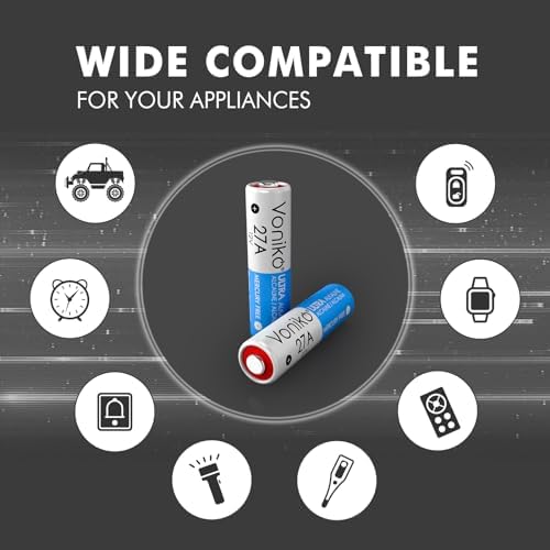 Voniko 27A 12V Alkaline Battery Pack of 6 - Long Lasting 12 Volt A27 Battery for Remote and Doorbells