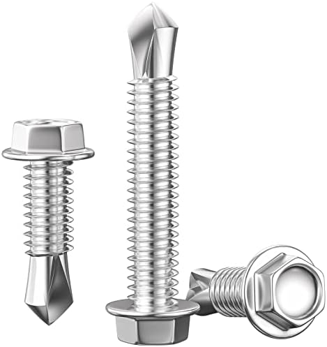 Wensilon (300Pcs) #8×3/4" Hex Washer Head Self Drilling Screws, 410 Stainless Steel Metal SheetScrews，TEK Screws, Sheet Metal Self Tapping Screws