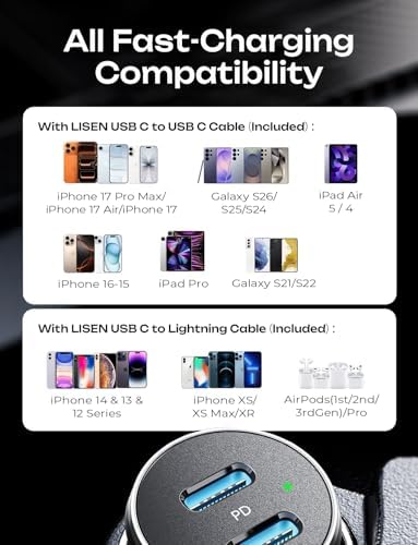 AINOPE 67.5W 12V Car Charger, Cigarette Lighter USB Charger Fast Charging