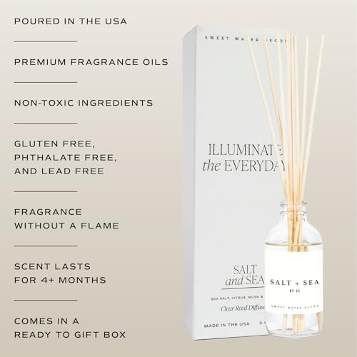 Sweet Water Decor Salt & Sea Reed Diffuser Set - Sea Salt Citrus & Musk Amber Scent Diffuser - Reed Diffusers for Home with Long Lasting Fragrance - Non-Toxic Oil Reed Diffuser - Made in the USA
