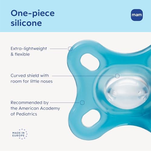 MAM Comfort Baby Pacifier 0-3 Mths Lightweight One-Piece Silicone 4 Pack