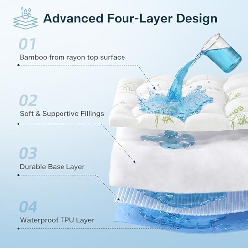 Waterproof Queen Size Mattress Topper Viscose Derived from Bamboo, Extra Thick Mattress Pad for Back Pain, Cooling Mattress Protector with Deep Pocket 8"-21", Green,Queen