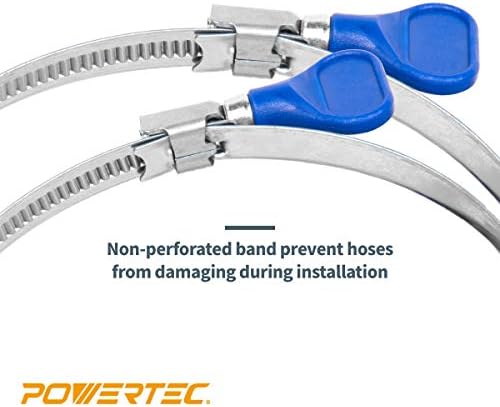 POWERTEC 70260 4 Inch Key Hose Clamp, Thumb Screw Key Adjustable Stainless Steel Hose Clamps for Dust Collection, Dust Collector and Dryer Vent Hose, Pipe Clamp, RV Clamp, Worm Gear Clamp, 10 pack
