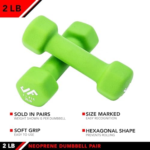 JFIT Dumbbell Pairs or Sets – Neoprene & Vinyl Coated Hand Weights for Home Gym, Strength Training, Aerobics, Cardio Exercise and Fitness