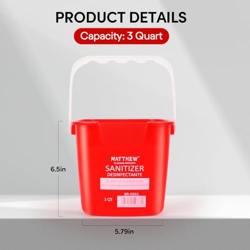 Matthew Red&Green&Blue Detergent and Sanitizing Cleaning Bucket 3 Quart Cleaning Pail,Set of 3 Square Containers,Built-In Spout w/Handle,Wash Rinse Sanitize Handwash Bucket,Incl.3Pcs Microfiber Cloths